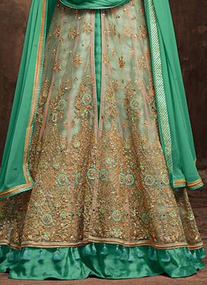 Beige net semi stitched wedding skirt kameez 2