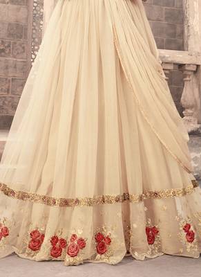 Cream net semi stitched wedding gown anarkali 3