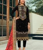 Black net semi stitched party straight cut suit