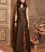Brown silk semi stitched party gown suit