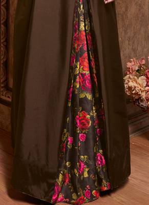 Brown silk semi stitched party gown suit 3