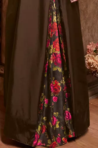 Brown silk semi stitched party gown suit