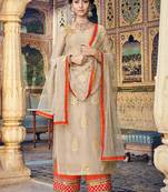 Beige chanderi semi stitched party palazzo suit