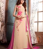 Beige georgette semi stitched party straight cut suit