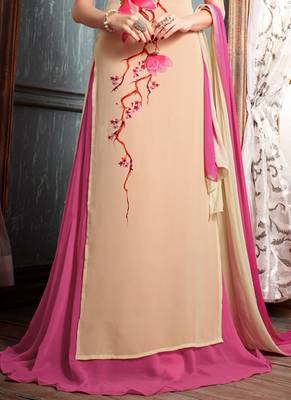 Beige georgette semi stitched party straight cut suit 3