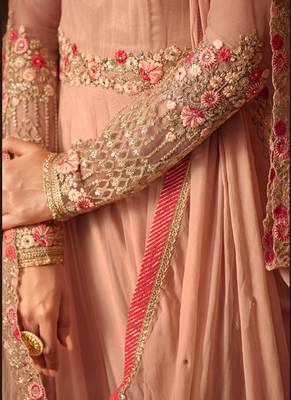 Peach net semi stitched party anarkali suit 4