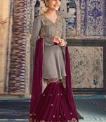 Grey georgette semi stitched party kids sharara kameez