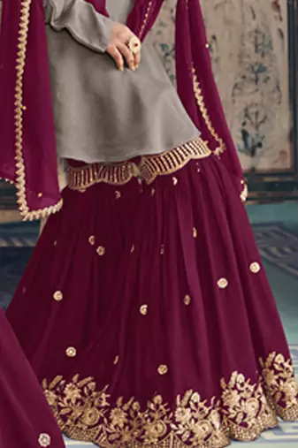 Grey georgette semi stitched party kids sharara kameez