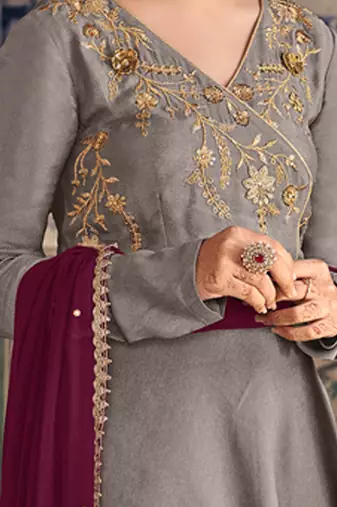 Grey georgette semi stitched party kids sharara kameez