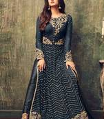 Blue net semi stitched party pakistani shalvar suit