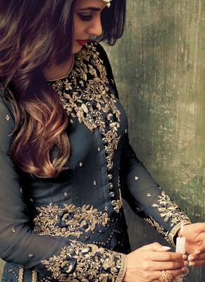 Blue net semi stitched party pakistani shalvar suit 2