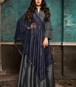 Grey silk semi stitched party gown anarkali