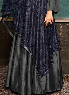 Grey silk semi stitched party gown anarkali 3