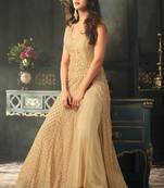 Beige net semi stitched party pakistani suit
