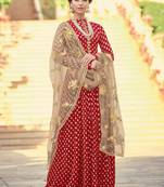 Red viscose jacquard semi stitched party gown