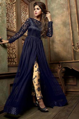 Blue net semi stitched party pakistani suit