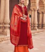 Red satin silk semi stitched party palazzo suit