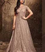 Peach net semi stitched wedding gown with skirt