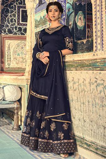 Blue georgette semi stitched wedding sharara kameez