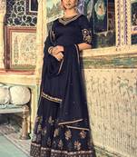 Blue georgette semi stitched wedding sharara kameez