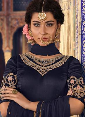 Blue georgette semi stitched wedding sharara kameez 2