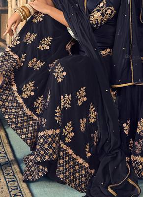 Blue georgette semi stitched wedding sharara kameez 3