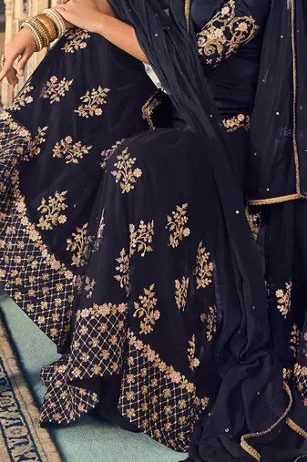 Blue georgette semi stitched wedding sharara kameez