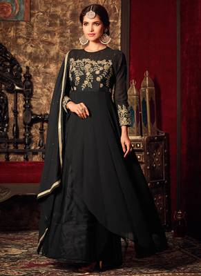 Black georgette semi stitched party anarkali churidar 1