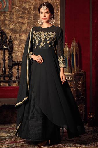 Black georgette semi stitched party anarkali churidar