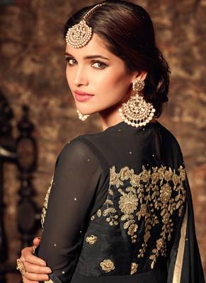 Black georgette semi stitched party anarkali churidar 2