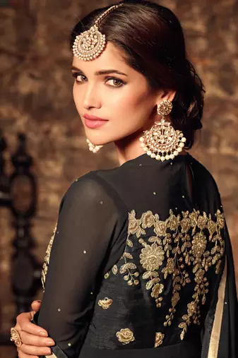 Black georgette semi stitched party anarkali churidar