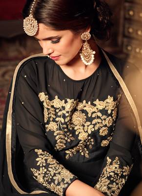 Black georgette semi stitched party anarkali churidar 3