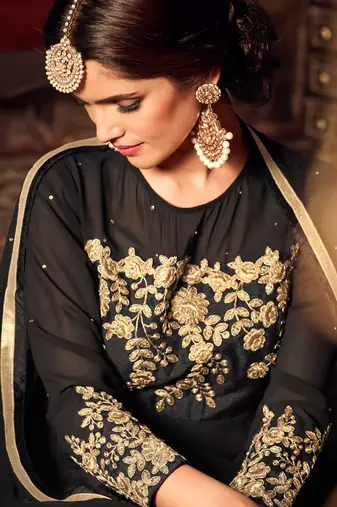 Black georgette semi stitched party anarkali churidar