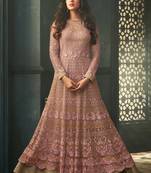 Peach net semi stitched gown anarkali