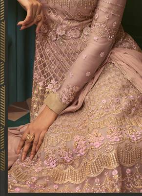Peach net semi stitched gown anarkali 3