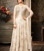 Cream Georgette And Net Semi Stitched Party Gown Anarkali