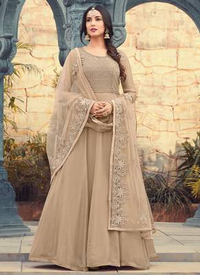 Beige georgette semi stitched wedding anarkali suit 1