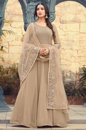 Beige georgette semi stitched wedding anarkali suit