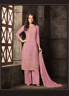 Pink georgette semi stitched party palazzo suit 1