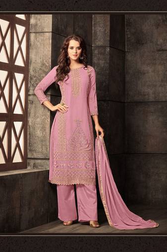 Pink georgette semi stitched party palazzo suit