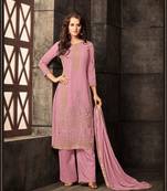 Pink georgette semi stitched party palazzo suit