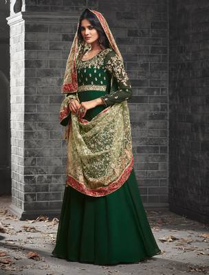 Green georgette semi stitched wedding gown anarkali 1