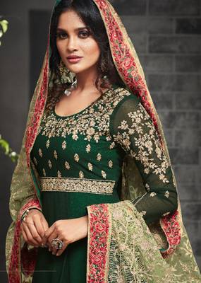 Green georgette semi stitched wedding gown anarkali 2