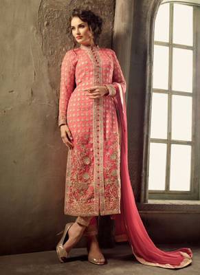 Pink georgette semi stitched palazzo shalvar suit 2
