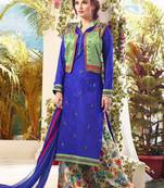 Blue silk semi stitched party palazzo suit with jacket
