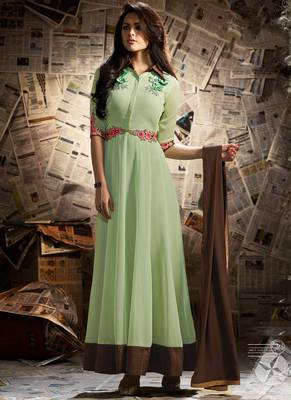 Green georgette semi stitched gown anarkali suit 1