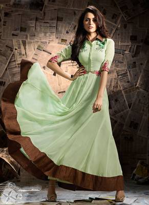 Green georgette semi stitched gown anarkali suit 2