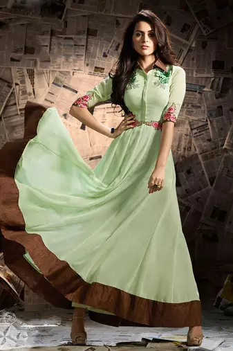 Green georgette semi stitched gown anarkali suit