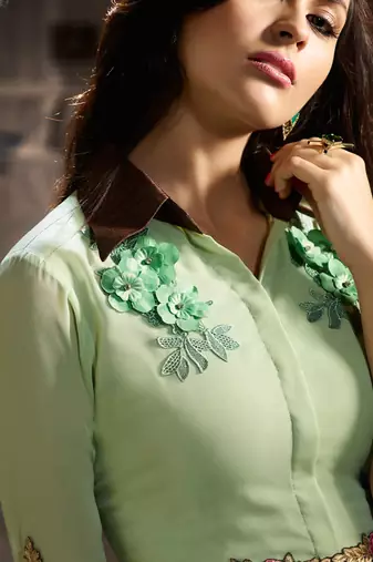 Green georgette semi stitched gown anarkali suit