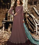 Brown georgette semi stitched party floor length anarkali